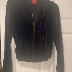 Throwback black velour hooded jacket